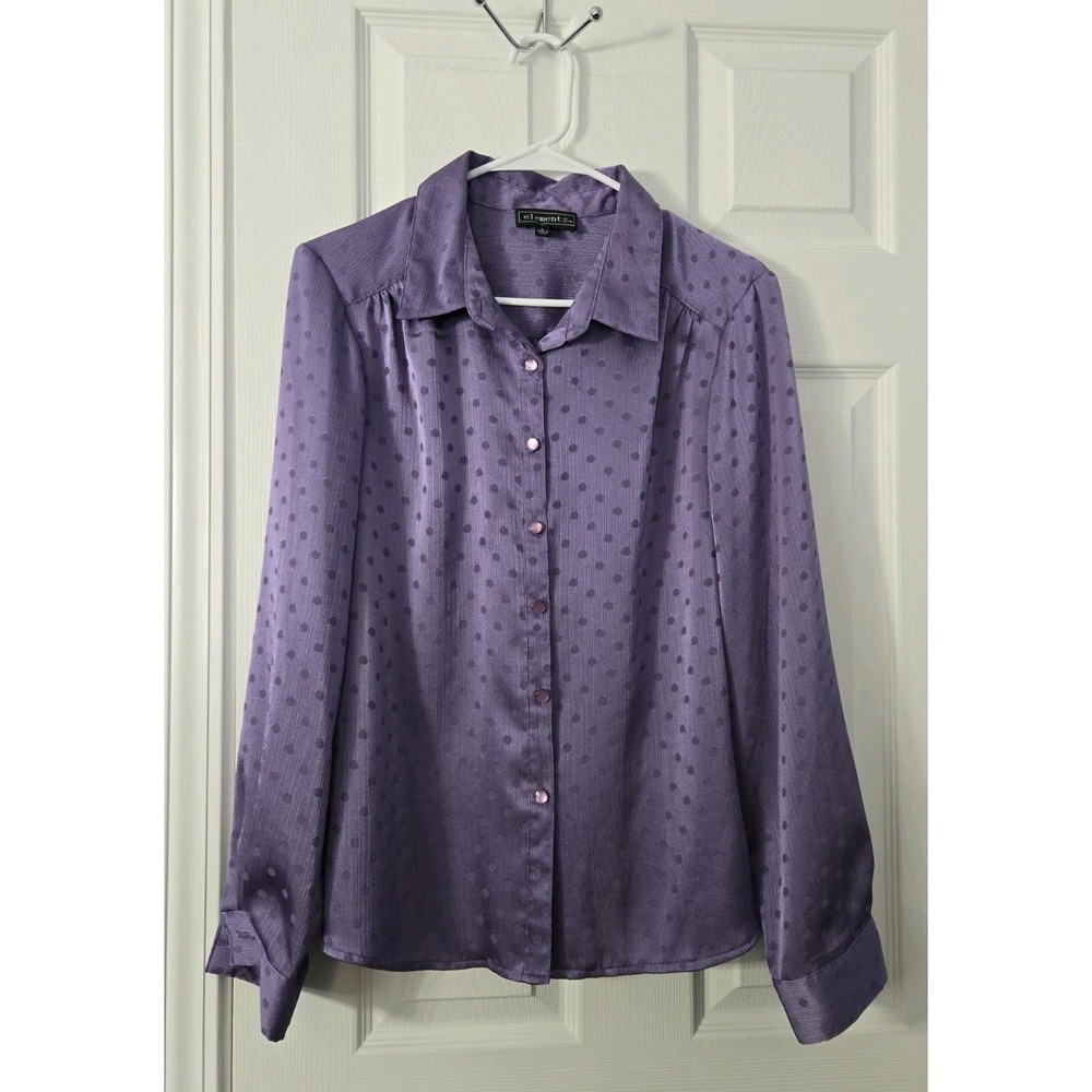 Elementz Purple Polka Dots Long Sleeve Shirt Top Woman Size L